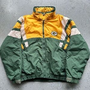 Vtg 90s Green Bay Packers NFL Starter Style Puffer Jacket XL Green Yellow